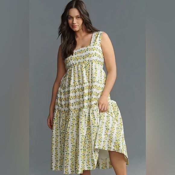NEW ANTHROPOLOGIE  Helena Smocked Midi Dress - Yellow Floral - Picture 5 of 11